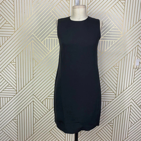 VINCE 100% Silk Sleeveless Shift Dress in Black LBD Exposed‎ Zip Back Size US 2 - Picture 2 of 12